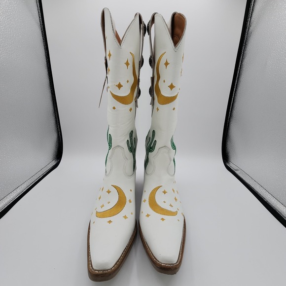 DINGO Pachita Western Boots Womens 8 White Leather Embroidered Cactus NEW READ - Picture 7 of 16